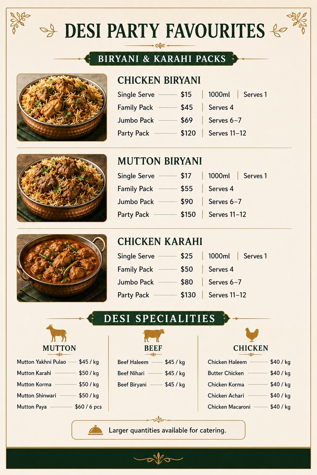 Kinza's Kitchen Desi Party Favourites menu
